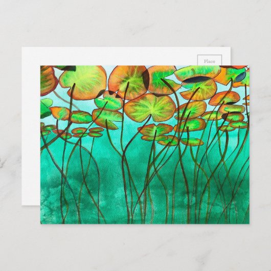 serene groene vijver met lilypads briefkaart (Voorkant / Achterkant)