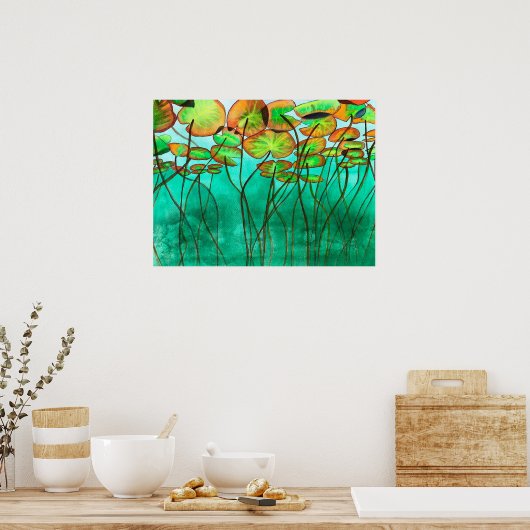 serene groene vijver met lilypads poster (Keuken)