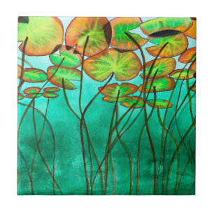 serene groene vijver met lilypads tegeltje