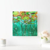 serene groene vijver met lilypads vierkante klok (Huis)