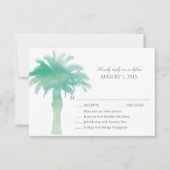 Serene Groene Waterverf Palm Tree Wedding RSVP (Voorkant)