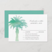 Serene Groene Waterverf Palm Tree Wedding RSVP (Voorkant / Achterkant)