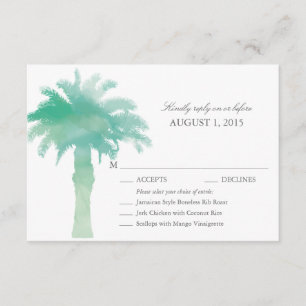 Serene Groene Waterverf Palm Tree Wedding RSVP Kaartje