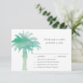 Serene Groene Waterverf Palm Tree Wedding RSVP Kaartje (Staand voorkant)