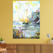 Serene Harbor Scene: Abstract Painting wall art Canvas Afdruk (Insitu (Woonkamer))