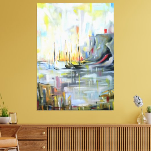 Serene Harbor Scene: Abstract  Painting wall art Canvas Afdruk (Insitu (Woonkamer))
