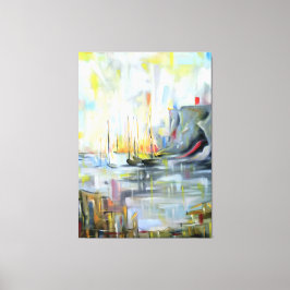 Serene Harbor Scene: Abstract  Painting wall art Canvas Afdruk