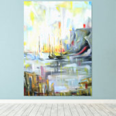 Serene Harbor Scene: Abstract Painting wall art Canvas Afdruk (Insitu (Houten vloer))