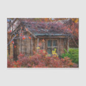 Serene Herfst Cabin Omringd met Bloemen Tissuepapier (Voorkant)