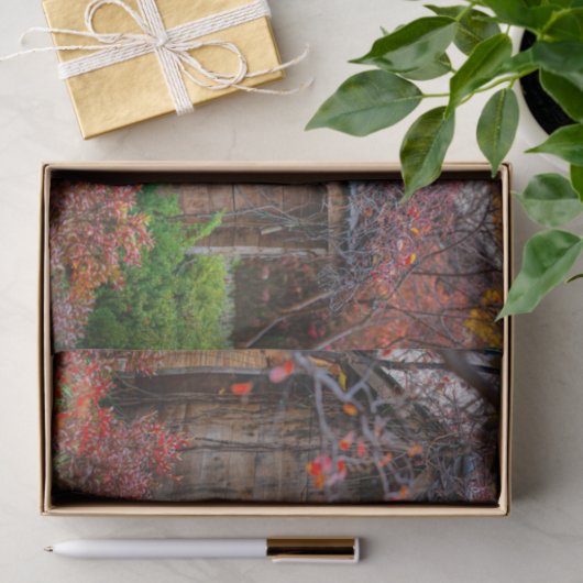 Serene Herfst Cabin Omringd met Bloemen Tissuepapier (Geschenk)