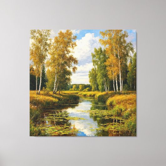 Serene herfstlandschap met rivierreflectie canvas afdruk (Voorkant)