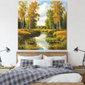 Serene herfstlandschap met rivierreflectie canvas afdruk (Insitu (Slaapkamer))