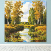 Serene herfstlandschap met rivierreflectie canvas afdruk (Insitu (Houten vloer))