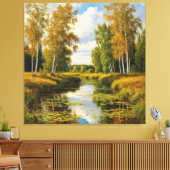 Serene herfstlandschap met rivierreflectie canvas afdruk (Insitu (Woonkamer))