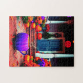 Serene herfstscène met Paarse pompoenkoffie Legpuzzel (Horizontaal)