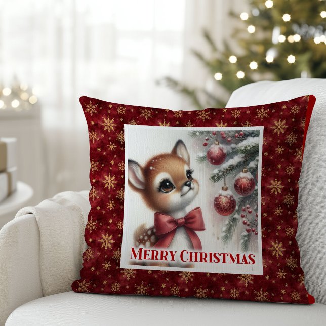 Serene Herten Kerstkussen Cadeau voor Kinderen Win Kussen (Serene Fawn Christmas Pillow Gift for Kids Winter Decor)