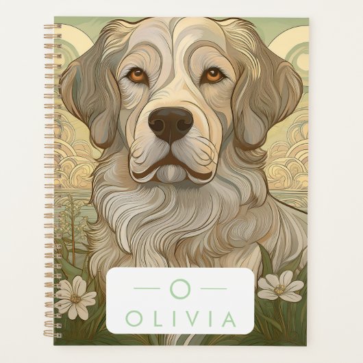 Serene hondenplanner met naam en monogram planner (Voorkant)