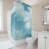 Serene Horizon Dreams Waterverf Blauw & Wit Douchegordijn (In situ)