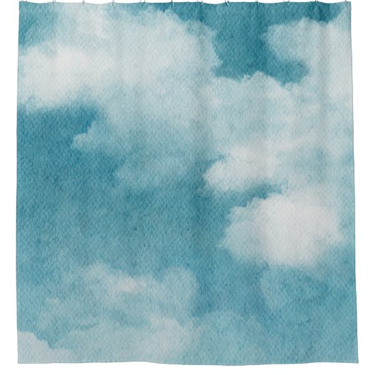 Serene Horizon Dreams Waterverf Blauw & Wit Douchegordijn (Voorkant)