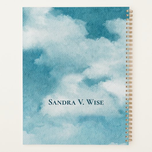 Serene Horizon Dreams Waterverf Blauw & Wit Planner (Achterkant)