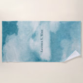 Serene Horizon Dreams Waterverf Blauw & Wit Strandlaken (Voorkant)