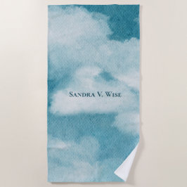 Serene Horizon Dreams Waterverf Blauw & Wit Strandlaken