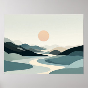Serene Horizon: Minimalistisch Organisch Landschap Poster