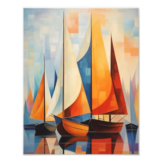Serene Horizons: Abstracte Zeilboot Kunstprint Foto Afdruk (Voorkant)