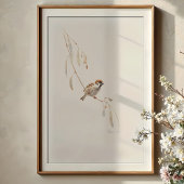 Serene House Sparrow Waterverf Art Poster