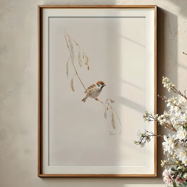 Serene House Sparrow Waterverf Art Poster