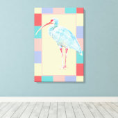 Serene Ibis Bird Coastal Pastel Geruit ontwerp Canvas Afdruk (Insitu (Houten vloer))