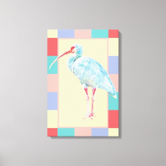 Serene Ibis Bird Coastal Pastel Geruit ontwerp Canvas Afdruk (Voorkant)