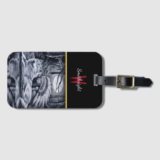 Serene indiaanse vrouw met wolf op Waters Edge Bagagelabel (Voorkant (horizontaal))