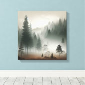 Serene Japandi Foggy Forest Wall Scene Minimal Art Canvas Afdruk (Insitu (Houten vloer))