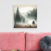 Serene Japandi Foggy Forest Wall Scene Minimal Art Canvas Afdruk (Insitu (Woonkamer))