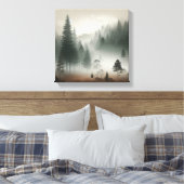 Serene Japandi Foggy Forest Wall Scene Minimal Art Canvas Afdruk (Insitu (Slaapkamer))