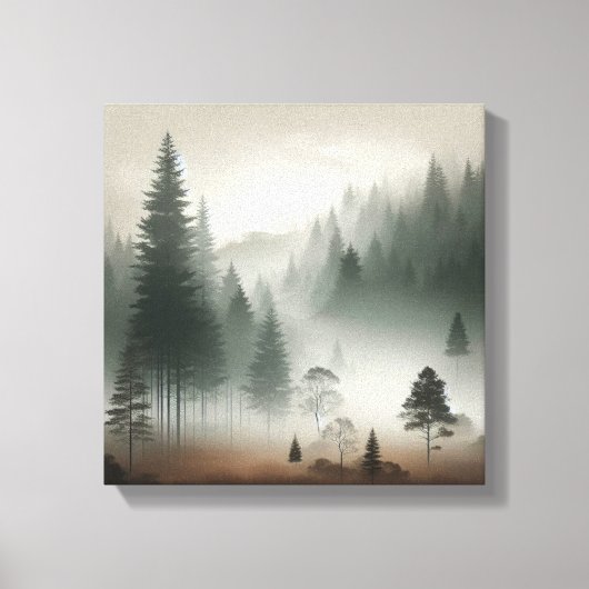 Serene Japandi Foggy Forest Wall Scene Minimal Art Canvas Afdruk (Voorkant)