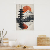 Serene Japandi-geïnspireerde collage-kunstprint me Poster (Keuken)