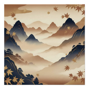 Serene Japanse herfst berglandschap Perfect Poster