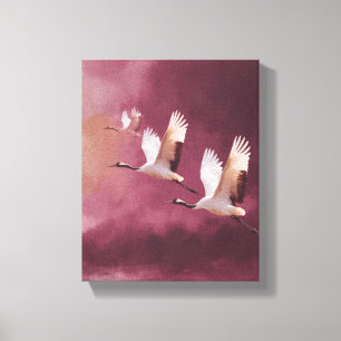 Serene Japanse Kraanvogels in vlucht esthetisch Canvas Afdruk
