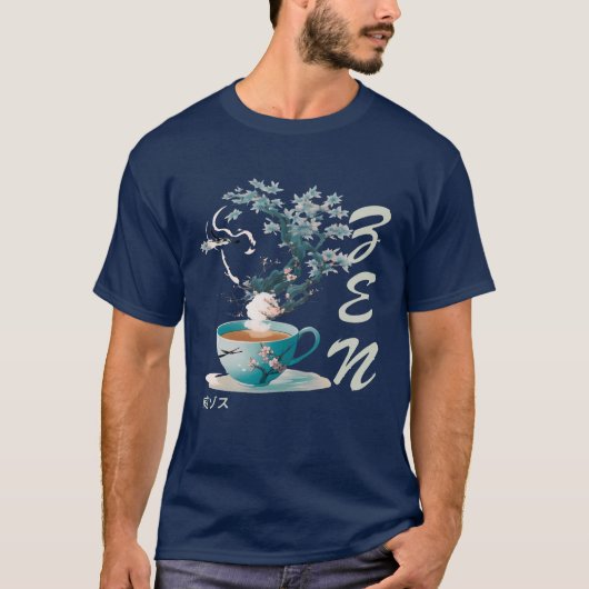 Serene Japanse Tea Cup met Kersenbloesems T-shirt (Voorkant)