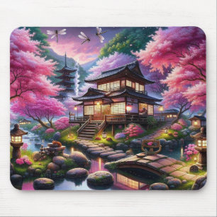 Serene Japanse Tuin bij Dusk Painting Muismat