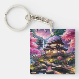 Serene Japanse Tuin bij Dusk Painting Sleutelhanger