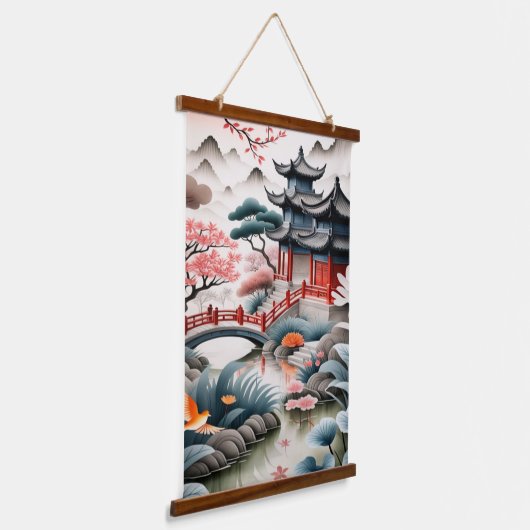 Serene Japanse Tuin Landschap Poster Hangend Wandkleed (Gebogen)