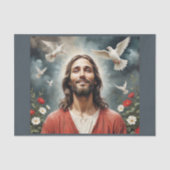 Serene Jezus Christus met duiven glimlach naar je Tissuepapier (Voorkant)