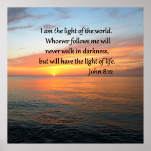 SERENE JOHANNES 8:12 ZONSOPKOMST OVER DE OCEAAN POSTER