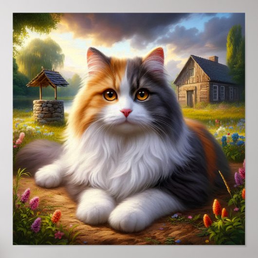 Serene kalme kat in een rustig landschap poster (Voorkant)