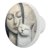 Serene kat en vrouw neutraal keramische knop (Rechts)