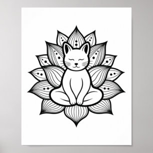 Serene Kat Lotus Bloem Yoga Meditatie Enthousiast Poster