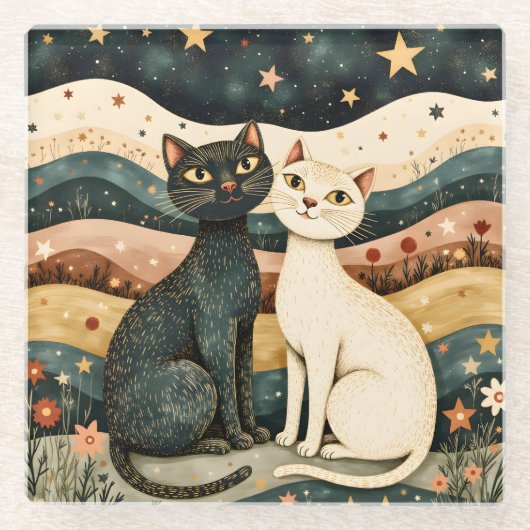 Serene Katten Glazen Onderzetter (Voorkant)